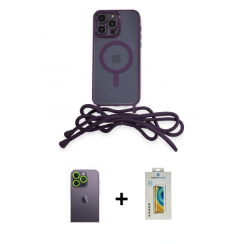 MARSİLYAN™- iPhone 12 Pro Max Kılıf Eksen Özel Seri - Siyah Polymer Nano Ekran Koruyucu + Neon Fosforlu Kamera Lens - YL