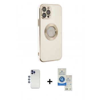 MARSİLYAN™- iPhone 12 Pro Max Kılıf İz Form Serisi - Şeffaf Royal Nano Ekran Koruyucu + Shine Kamera Lens - LT