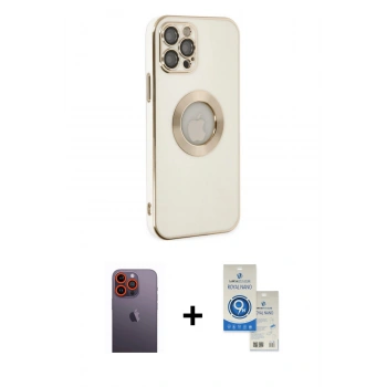 MARSİLYAN™- iPhone 12 Pro Max Kılıf İz Form Serisi - Şeffaf Royal Nano Ekran Koruyucu + Neon Fosforlu Kamera Lens - TU
