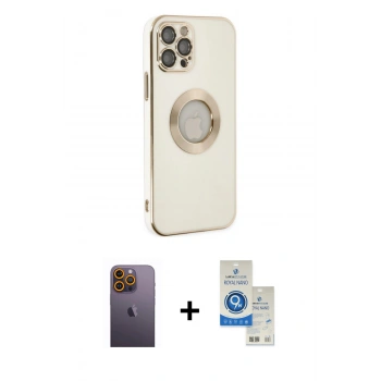 MARSİLYAN™- iPhone 12 Pro Max Kılıf İz Form Serisi - Şeffaf Royal Nano Ekran Koruyucu + Neon Fosforlu Kamera Lens - SI