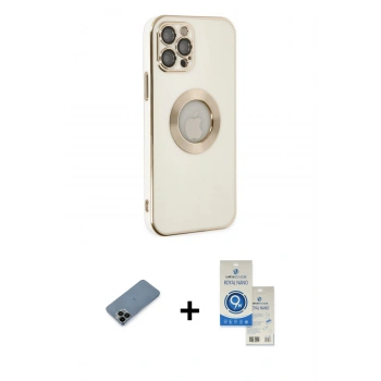 MARSİLYAN™- iPhone 12 Pro Max Kılıf İz Form Serisi - Şeffaf Royal Nano Ekran Koruyucu + Shine Kamera Lens Koruma Cam - SH