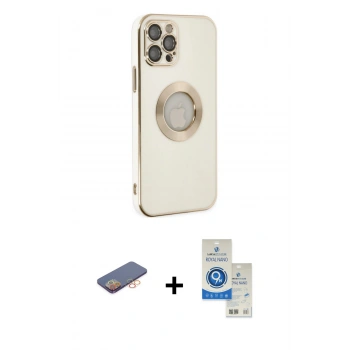 MARSİLYAN™- iPhone 12 Pro Max Kılıf İz Form Serisi - Şeffaf Royal Nano Ekran Koruyucu + Renkli Kamera Lens Koruma Cam - TU