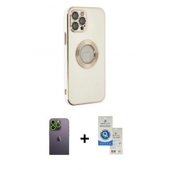 MARSİLYAN™- iPhone 12 Pro Max Kılıf İz Form Serisi - Şeffaf Royal Nano Ekran Koruyucu + Neon Fosforlu Kamera Lens - YL
