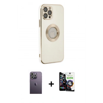 MARSİLYAN™- iPhone 12 Pro Max Kılıf İz Form Serisi - Şeffaf Temperli Cam Ekran Koruyucu + Neon Fosforlu Kamera Lens - BZ