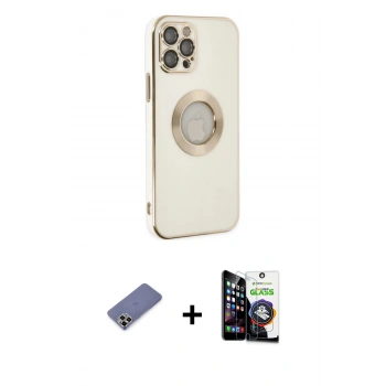 MARSİLYAN™- iPhone 12 Pro Max Kılıf İz Form Serisi - Şeffaf Temperli Cam Ekran Koruyucu + Metal Kamera Lens Koruma Cam - GD