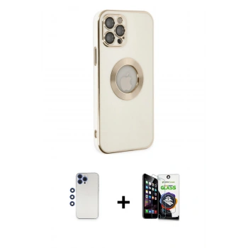 MARSİLYAN™- iPhone 12 Pro Max Kılıf İz Form Serisi - Şeffaf Temperli Cam Ekran Koruyucu + Shine Kamera Lens - LT