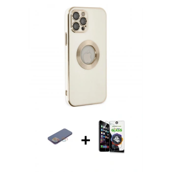 MARSİLYAN™- iPhone 12 Pro Max Kılıf İz Form Serisi - Şeffaf Temperli Cam Ekran Koruyucu + Renkli Kamera Lens Koruma Cam - PE