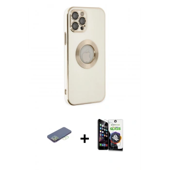 MARSİLYAN™- iPhone 12 Pro Max Kılıf İz Form Serisi - Şeffaf Temperli Cam Ekran Koruyucu + Renkli Kamera Lens Koruma Cam - YL