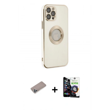 MARSİLYAN™- iPhone 12 Pro Max Kılıf İz Form Serisi - Şeffaf Temperli Cam Ekran Koruyucu + Shine Kamera Lens Koruma Cam - SABE