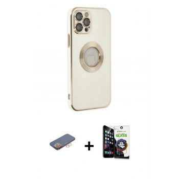 MARSİLYAN™- iPhone 12 Pro Max Kılıf İz Form Serisi - Şeffaf Temperli Cam Ekran Koruyucu + Renkli Kamera Lens Koruma Cam - TU