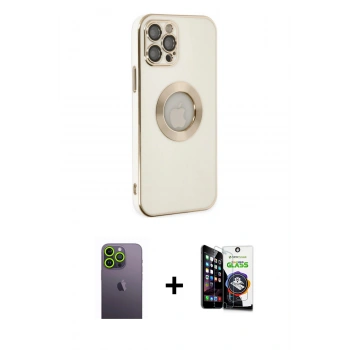 MARSİLYAN™- iPhone 12 Pro Max Kılıf İz Form Serisi - Şeffaf Temperli Cam Ekran Koruyucu + Neon Fosforlu Kamera Lens - YL
