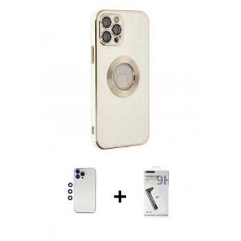 MARSİLYAN™- iPhone 12 Pro Max Kılıf İz Form Serisi - Şeffaf Uv Polymer Nano Ekran Koruyucu + Shine Kamera Lens - LT