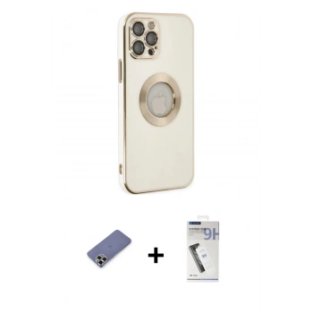 MARSİLYAN™- iPhone 12 Pro Max Kılıf İz Form Serisi - Şeffaf Uv Polymer Nano Ekran Koruyucu + Metal Kamera Lens Koruma Cam - GD