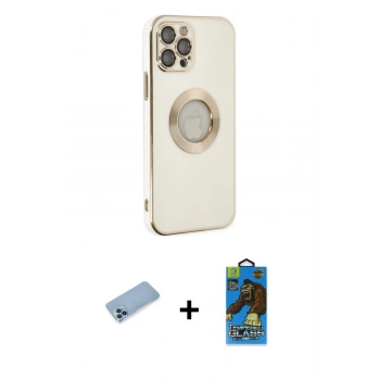 MARSİLYAN™- iPhone 12 Pro Max Kılıf İz Form Serisi - Siyah 18D Cam Ekran Koruyucu + Shine Kamera Lens Koruma Cam - MI