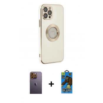 MARSİLYAN™- iPhone 12 Pro Max Kılıf İz Form Serisi - Siyah 18D Cam Ekran Koruyucu + Neon Fosforlu Kamera Lens - SI
