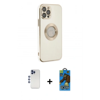 MARSİLYAN™- iPhone 12 Pro Max Kılıf İz Form Serisi - Siyah 18D Cam Ekran Koruyucu + Shine Kamera Lens - LT