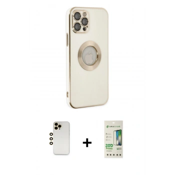 MARSİLYAN™- iPhone 12 Pro Max Kılıf İz Form Serisi - Siyah 20D Premium Cam Ekran Koruyucu + Shine Kamera Lens - GD