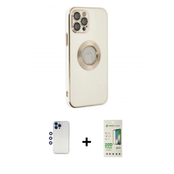 MARSİLYAN™- iPhone 12 Pro Max Kılıf İz Form Serisi - Siyah 20D Premium Cam Ekran Koruyucu + Shine Kamera Lens - LT