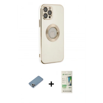 MARSİLYAN™- iPhone 12 Pro Max Kılıf İz Form Serisi - Siyah 20D Premium Cam Ekran Koruyucu + Shine Kamera Lens Koruma Cam - GI