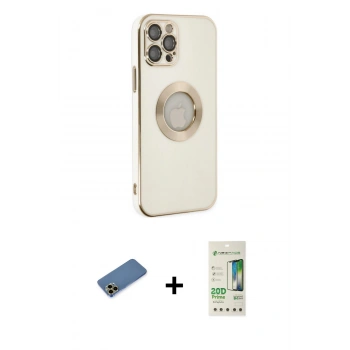 MARSİLYAN™- iPhone 12 Pro Max Kılıf İz Form Serisi - Siyah 20D Premium Cam Ekran Koruyucu + Shine Kamera Lens Koruma Cam - GD