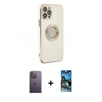 MARSİLYAN™- iPhone 12 Pro Max Kılıf İz Form Serisi - Siyah 34D Izgaralı Cam + Neon Fosforlu Kamera Lens - BZ