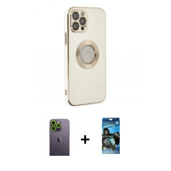 MARSİLYAN™- iPhone 12 Pro Max Kılıf İz Form Serisi - Siyah 34D Izgaralı Cam + Neon Fosforlu Kamera Lens - YL