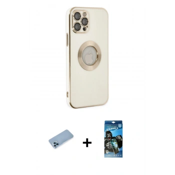 MARSİLYAN™- iPhone 12 Pro Max Kılıf İz Form Serisi - Siyah 34D Izgaralı Cam + Shine Kamera Lens Koruma Cam - MI