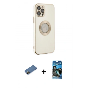 MARSİLYAN™- iPhone 12 Pro Max Kılıf İz Form Serisi - Siyah 34D Izgaralı Cam + Shine Kamera Lens Koruma Cam - GD