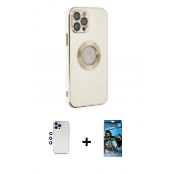 MARSİLYAN™- iPhone 12 Pro Max Kılıf İz Form Serisi - Siyah 34D Izgaralı Cam + Shine Kamera Lens - LT