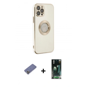 MARSİLYAN™- iPhone 12 Pro Max Kılıf İz Form Serisi - Siyah 360 Mat Full Body Arka Koruyucu + Metal Kamera Lens Koruma Cam - GD