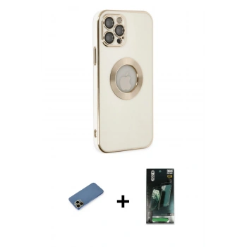 MARSİLYAN™- iPhone 12 Pro Max Kılıf İz Form Serisi - Siyah 360 Mat Full Body Arka Koruyucu + Shine Kamera Lens Koruma Cam - GD