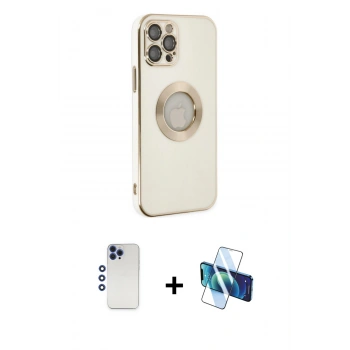MARSİLYAN™- iPhone 12 Pro Max Kılıf İz Form Serisi - Siyah 3D Antistatik Cam Ekran Koruyucu + Shine Kamera Lens - LT