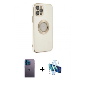 MARSİLYAN™- iPhone 12 Pro Max Kılıf İz Form Serisi - Siyah 3D Antistatik Cam Ekran Koruyucu + Neon Fosforlu Kamera Lens - MI