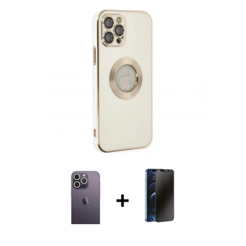 MARSİLYAN™- iPhone 12 Pro Max Kılıf İz Form Serisi - Siyah 3D Antistatik Hayalet Cam Ekran Koruyucu + Neon Fosforlu Kamera Lens - BZ