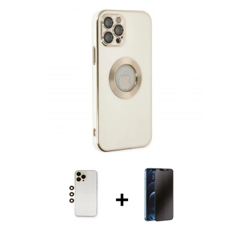 MARSİLYAN™- iPhone 12 Pro Max Kılıf İz Form Serisi - Siyah 3D Antistatik Hayalet Cam Ekran Koruyucu + Shine Kamera Lens - GD