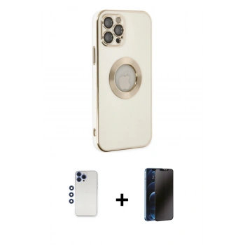 MARSİLYAN™- iPhone 12 Pro Max Kılıf İz Form Serisi - Siyah 3D Antistatik Hayalet Cam Ekran Koruyucu + Shine Kamera Lens - LT