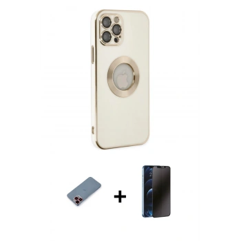 MARSİLYAN™- iPhone 12 Pro Max Kılıf İz Form Serisi - Siyah 3D Antistatik Hayalet Cam Ekran Koruyucu + Metal Kamera Lens Koruma Cam - KI