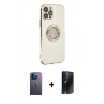 MARSİLYAN™- iPhone 12 Pro Max Kılıf İz Form Serisi - Siyah 3D Antistatik Hayalet Cam Ekran Koruyucu + Neon Fosforlu Kamera Lens - MI