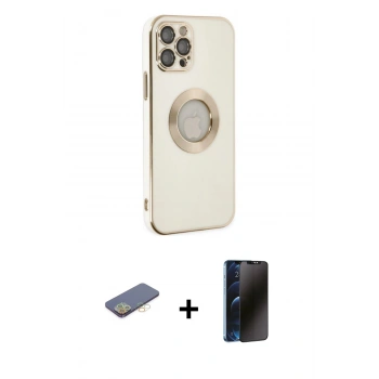 MARSİLYAN™- iPhone 12 Pro Max Kılıf İz Form Serisi - Siyah 3D Antistatik Hayalet Cam Ekran Koruyucu + Renkli Kamera Lens Koruma Cam - SI