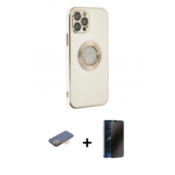 MARSİLYAN™- iPhone 12 Pro Max Kılıf İz Form Serisi - Siyah 3D Antistatik Hayalet Cam Ekran Koruyucu + Renkli Kamera Lens Koruma Cam - TU