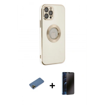 MARSİLYAN™- iPhone 12 Pro Max Kılıf İz Form Serisi - Siyah 3D Antistatik Hayalet Cam Ekran Koruyucu + Shine Kamera Lens Koruma Cam - GD