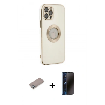 MARSİLYAN™- iPhone 12 Pro Max Kılıf İz Form Serisi - Siyah 3D Antistatik Hayalet Cam Ekran Koruyucu + Shine Kamera Lens Koruma Cam - SABE