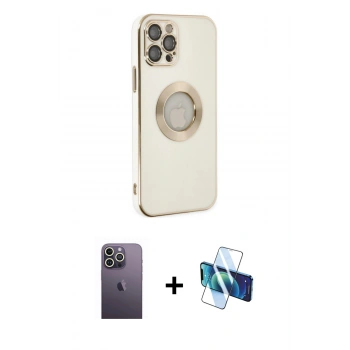 MARSİLYAN™- iPhone 12 Pro Max Kılıf İz Form Serisi - Siyah 3D Antistatik Seramik Nano Ekran Koruyucu + Neon Fosforlu Kamera Lens - BZ