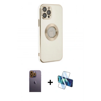 MARSİLYAN™- iPhone 12 Pro Max Kılıf İz Form Serisi - Siyah 3D Antistatik Seramik Nano Ekran Koruyucu + Neon Fosforlu Kamera Lens - SI