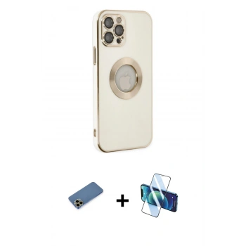 MARSİLYAN™- iPhone 12 Pro Max Kılıf İz Form Serisi - Siyah 3D Antistatik Seramik Nano Ekran Koruyucu + Shine Kamera Lens Koruma Cam - GD