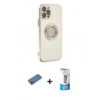 MARSİLYAN™- iPhone 12 Pro Max Kılıf İz Form Serisi - Siyah 5D Eko Cam Ekran Koruyucu + Shine Kamera Lens Koruma Cam - GD