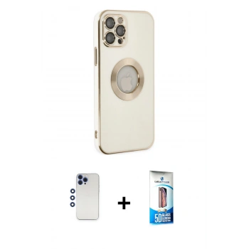 MARSİLYAN™- iPhone 12 Pro Max Kılıf İz Form Serisi - Siyah 5D Eko Cam Ekran Koruyucu + Shine Kamera Lens - LT