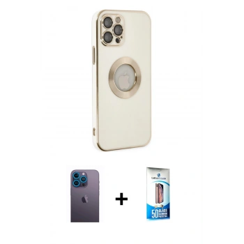 MARSİLYAN™- iPhone 12 Pro Max Kılıf İz Form Serisi - Siyah 5D Eko Cam Ekran Koruyucu + Neon Fosforlu Kamera Lens - MI