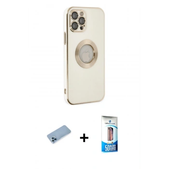 MARSİLYAN™- iPhone 12 Pro Max Kılıf İz Form Serisi - Siyah 5D Eko Cam Ekran Koruyucu + Shine Kamera Lens Koruma Cam - MI