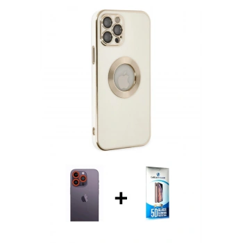 MARSİLYAN™- iPhone 12 Pro Max Kılıf İz Form Serisi - Siyah 5D Eko Cam Ekran Koruyucu + Neon Fosforlu Kamera Lens - TU